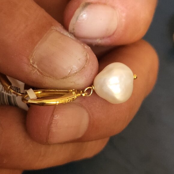 NEW 14k gold plated 925 sterling silver faux pearl drop earrings KHOLS - Picture 5 of 7